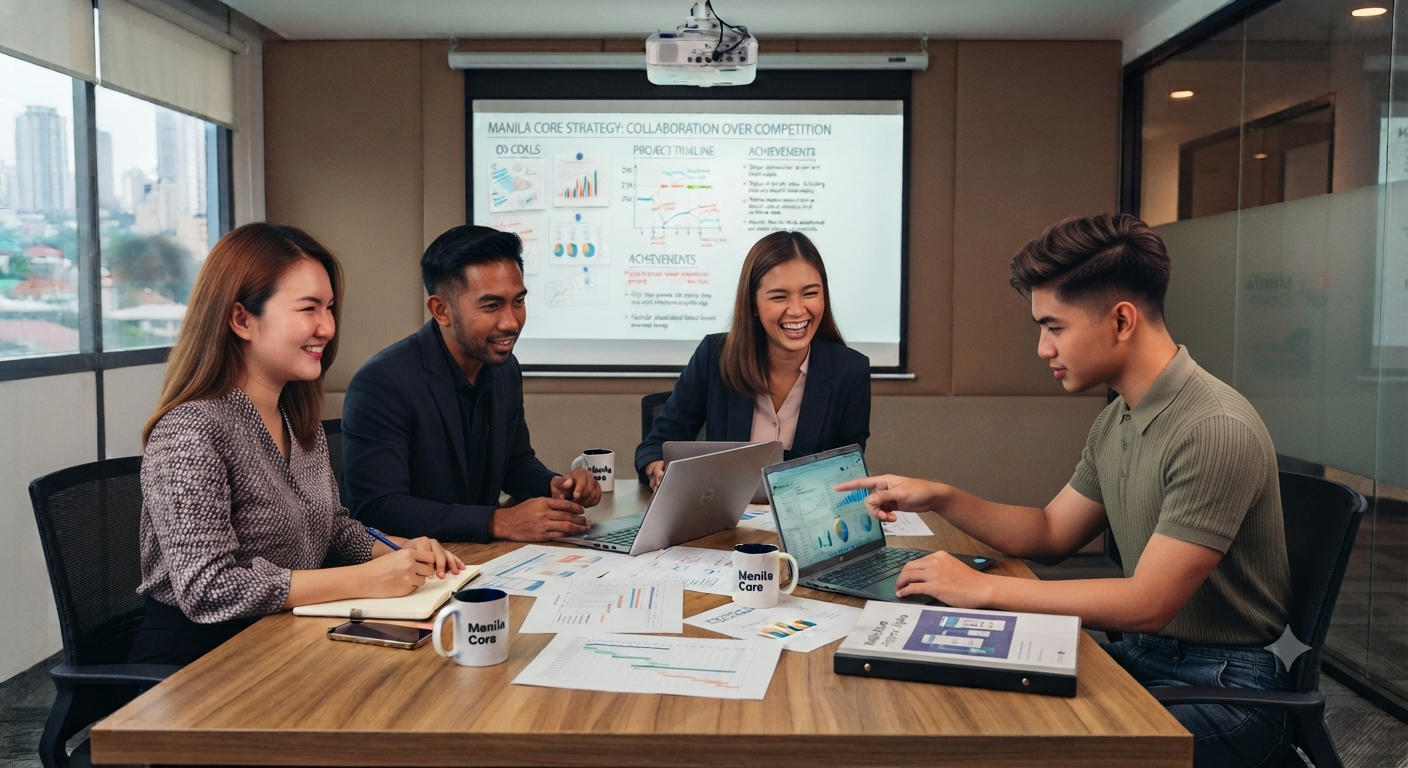 Filipino corporate team collaborating in a boardroom